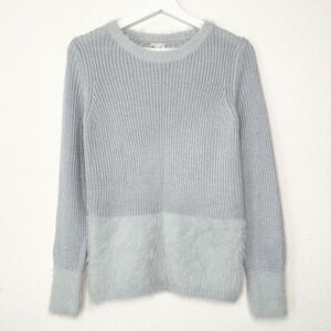 Hem & Thread Gray Faux Fur Hem , Cuff and Collar Sweater S